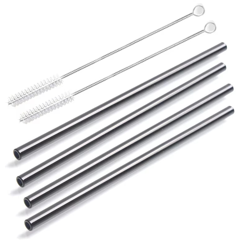 8 Colors Reusable Glass Straws Eco-Friendly Drinking Straws with Brushes Straight Curved Glass Straws for Smoothies Cocktail