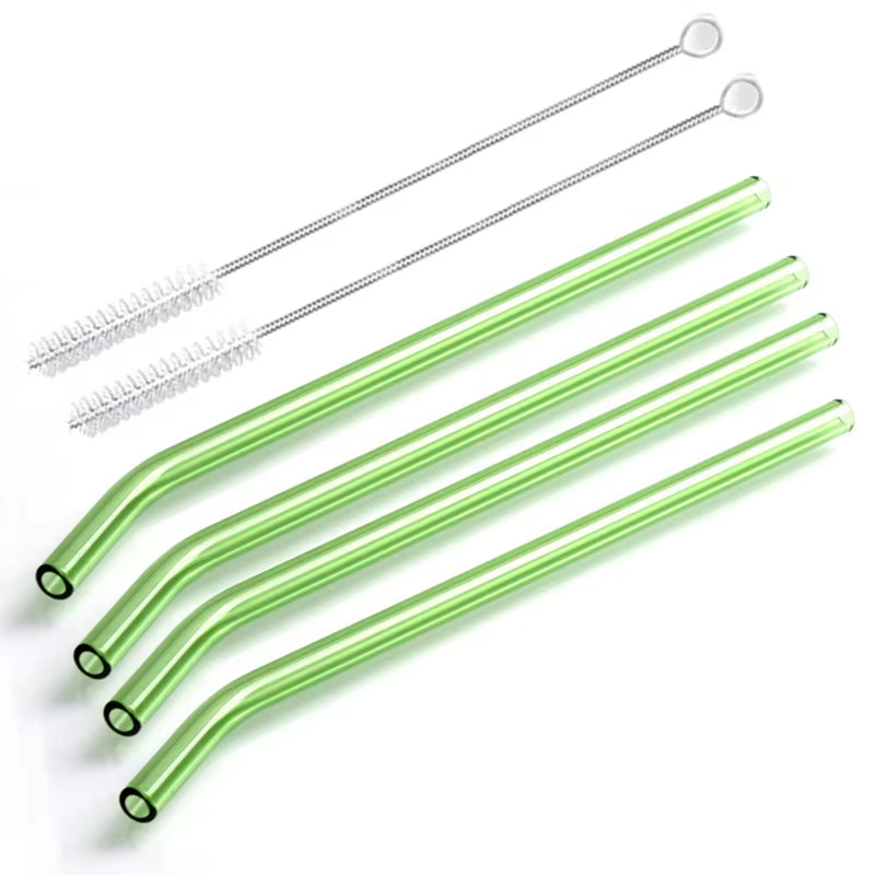 8 Colors Reusable Glass Straws Eco-Friendly Drinking Straws with Brushes Straight Curved Glass Straws for Smoothies Cocktail