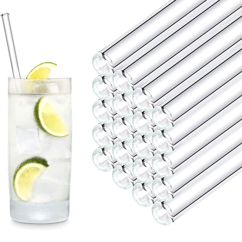 8 Colors Reusable Glass Straws Eco-Friendly Drinking Straws with Brushes Straight Curved Glass Straws for Smoothies Cocktail
