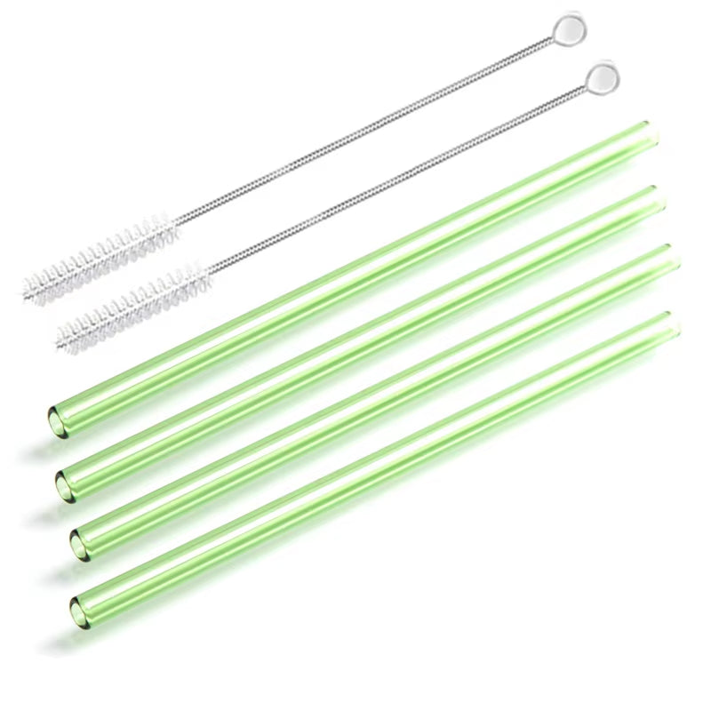 8 Colors Reusable Glass Straws Eco-Friendly Drinking Straws with Brushes Straight Curved Glass Straws for Smoothies Cocktail