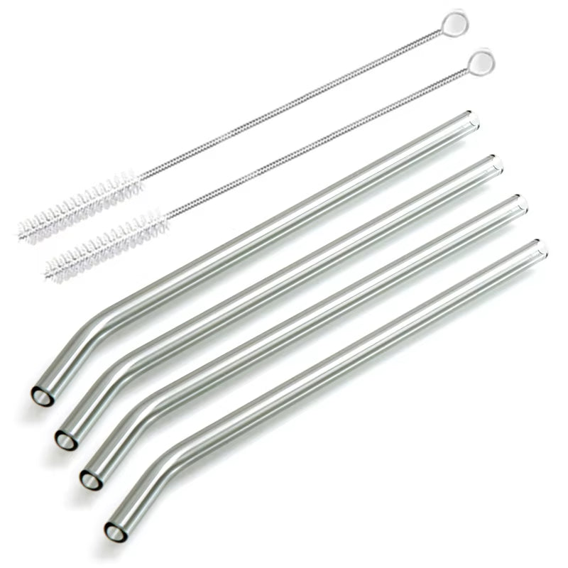 8 Colors Reusable Glass Straws Eco-Friendly Drinking Straws with Brushes Straight Curved Glass Straws for Smoothies Cocktail