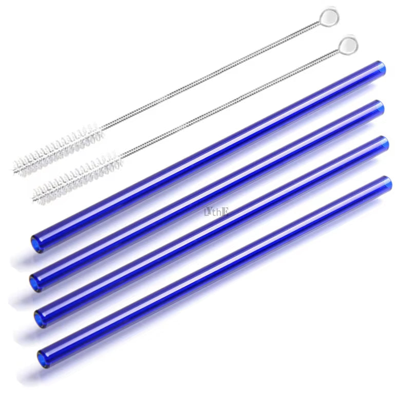 8 Colors Reusable Glass Straws Eco-Friendly Drinking Straws with Brushes Straight Curved Glass Straws for Smoothies Cocktail