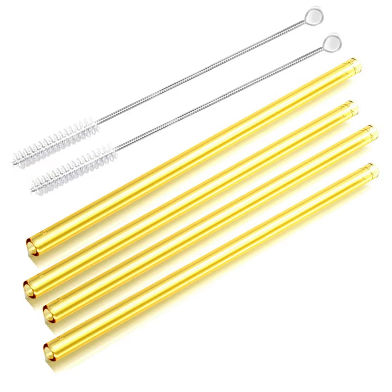 8 Colors Reusable Glass Straws Eco-Friendly Drinking Straws with Brushes Straight Curved Glass Straws for Smoothies Cocktail