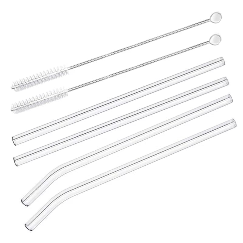 8 Colors Reusable Glass Straws Eco-Friendly Drinking Straws with Brushes Straight Curved Glass Straws for Smoothies Cocktail
