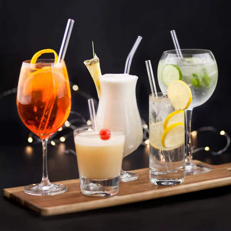 8 Colors Reusable Glass Straws Eco-Friendly Drinking Straws with Brushes Straight Curved Glass Straws for Smoothies Cocktail