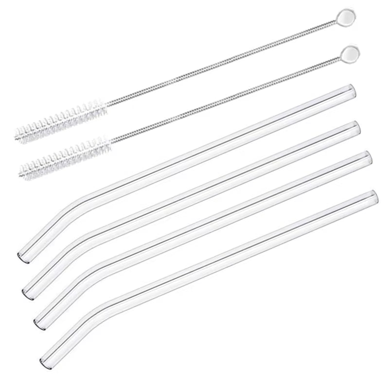 8 Colors Reusable Glass Straws Eco-Friendly Drinking Straws with Brushes Straight Curved Glass Straws for Smoothies Cocktail