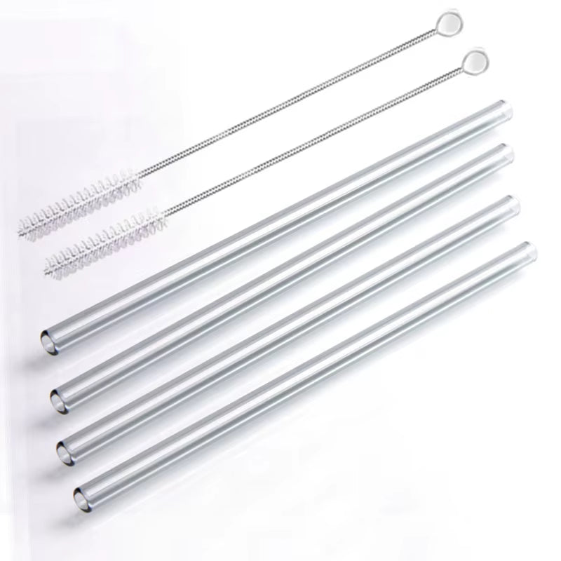 8 Colors Reusable Glass Straws Eco-Friendly Drinking Straws with Brushes Straight Curved Glass Straws for Smoothies Cocktail