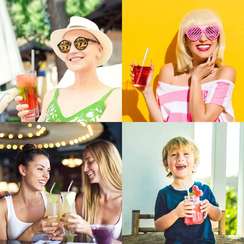 8 Colors Reusable Glass Straws Eco-Friendly Drinking Straws with Brushes Straight Curved Glass Straws for Smoothies Cocktail