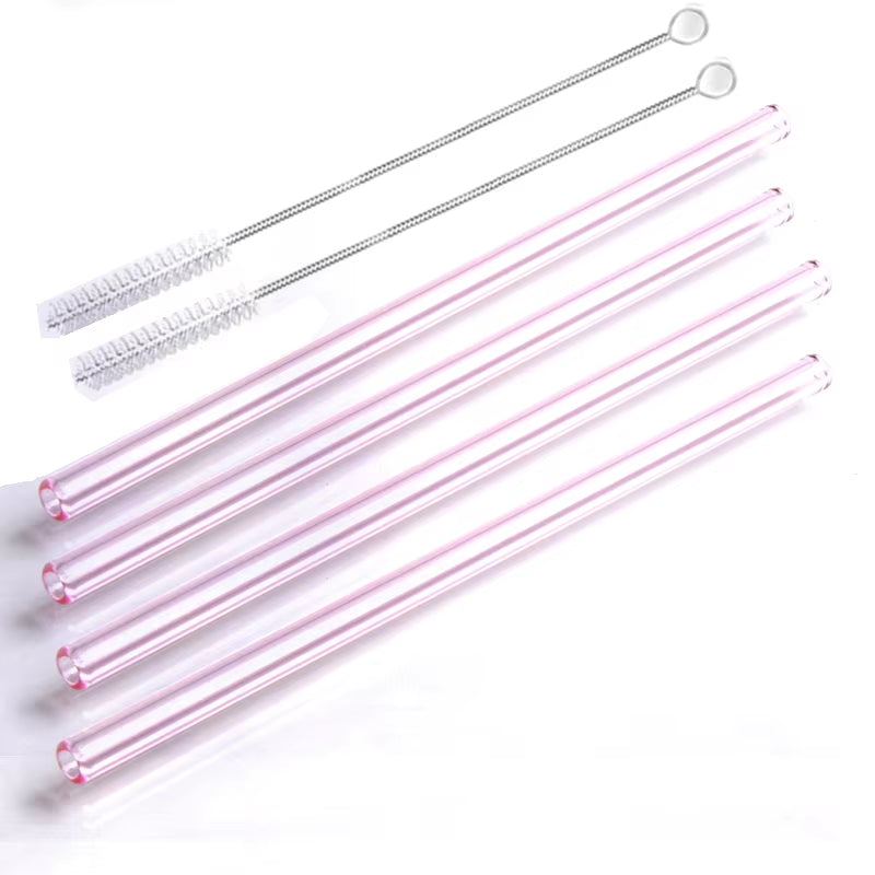 8 Colors Reusable Glass Straws Eco-Friendly Drinking Straws with Brushes Straight Curved Glass Straws for Smoothies Cocktail