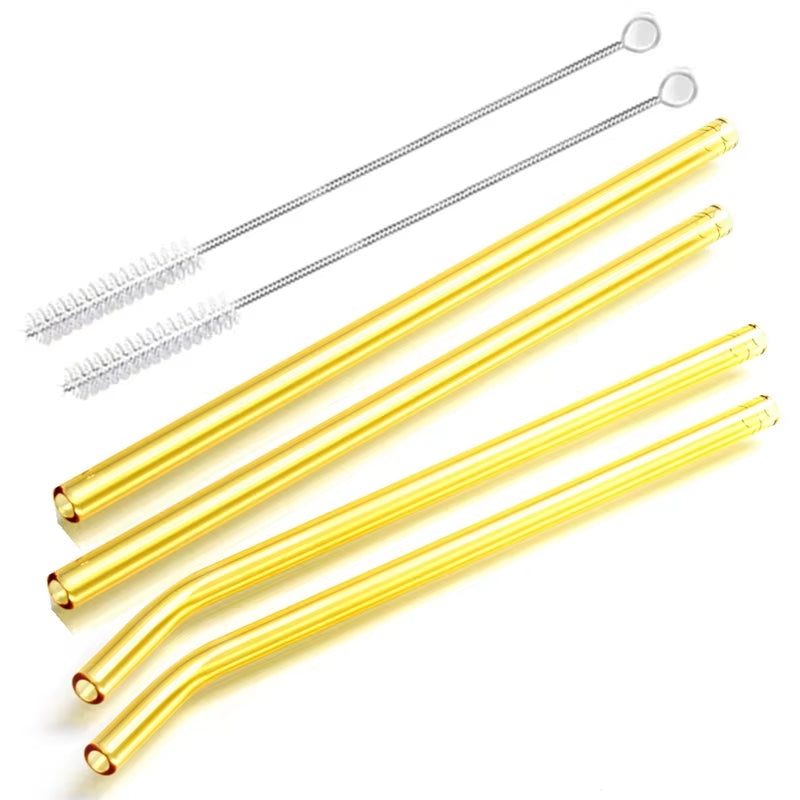 8 Colors Reusable Glass Straws Eco-Friendly Drinking Straws with Brushes Straight Curved Glass Straws for Smoothies Cocktail