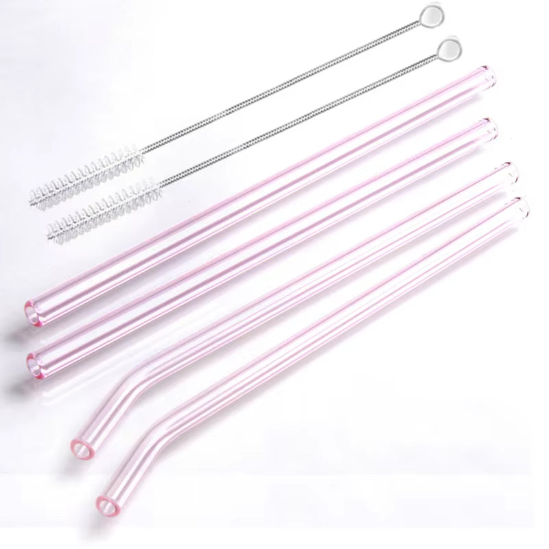8 Colors Reusable Glass Straws Eco-Friendly Drinking Straws with Brushes Straight Curved Glass Straws for Smoothies Cocktail