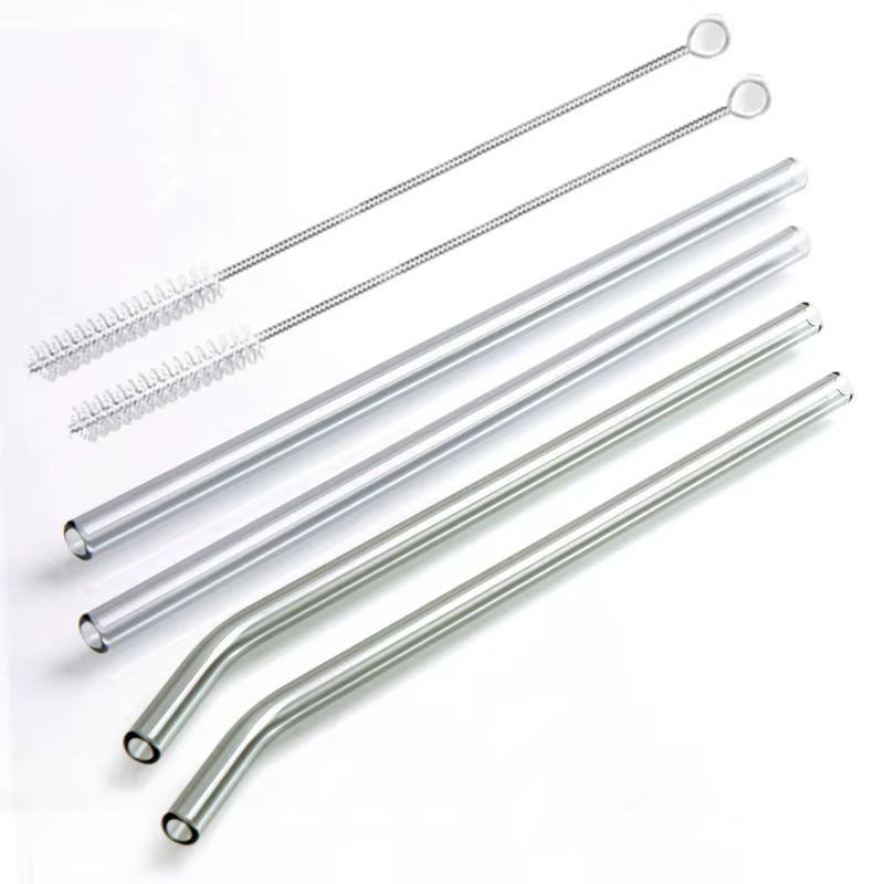 8 Colors Reusable Glass Straws Eco-Friendly Drinking Straws with Brushes Straight Curved Glass Straws for Smoothies Cocktail