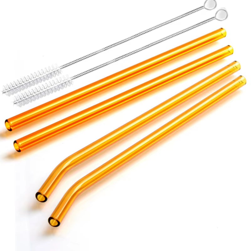 8 Colors Reusable Glass Straws Eco-Friendly Drinking Straws with Brushes Straight Curved Glass Straws for Smoothies Cocktail