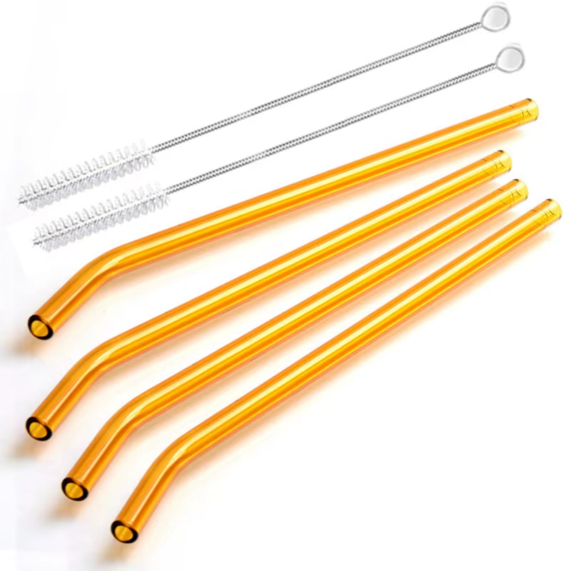 8 Colors Reusable Glass Straws Eco-Friendly Drinking Straws with Brushes Straight Curved Glass Straws for Smoothies Cocktail