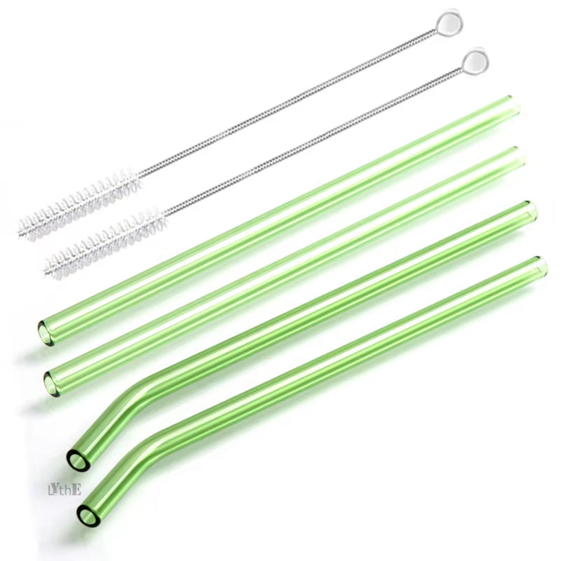 8 Colors Reusable Glass Straws Eco-Friendly Drinking Straws with Brushes Straight Curved Glass Straws for Smoothies Cocktail