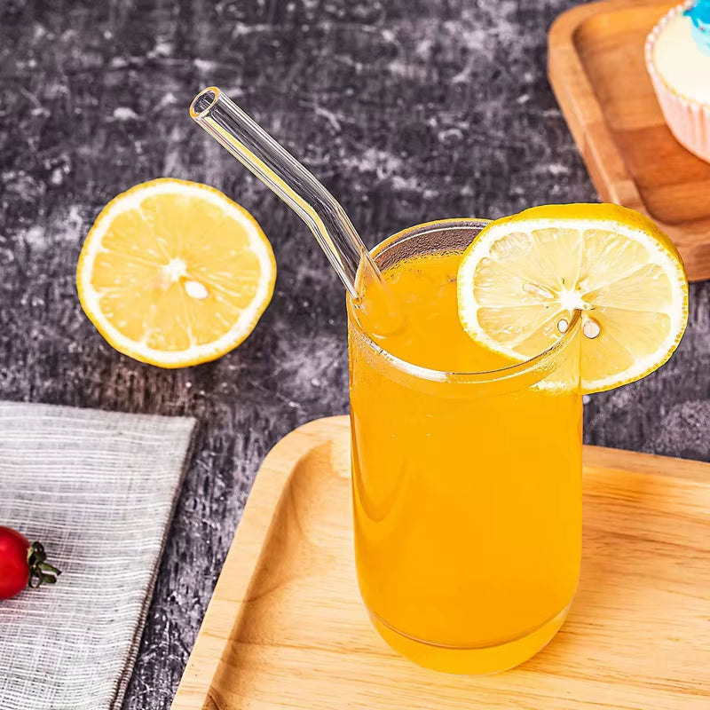 8 Colors Reusable Glass Straws Eco-Friendly Drinking Straws with Brushes Straight Curved Glass Straws for Smoothies Cocktail