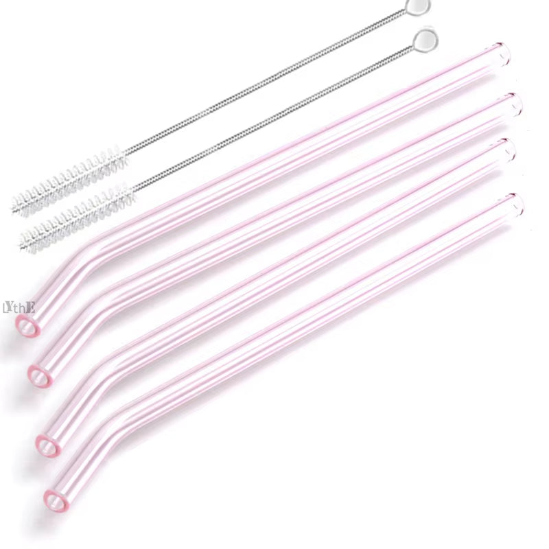 8 Colors Reusable Glass Straws Eco-Friendly Drinking Straws with Brushes Straight Curved Glass Straws for Smoothies Cocktail