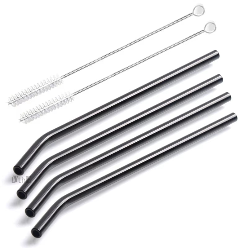 8 Colors Reusable Glass Straws Eco-Friendly Drinking Straws with Brushes Straight Curved Glass Straws for Smoothies Cocktail