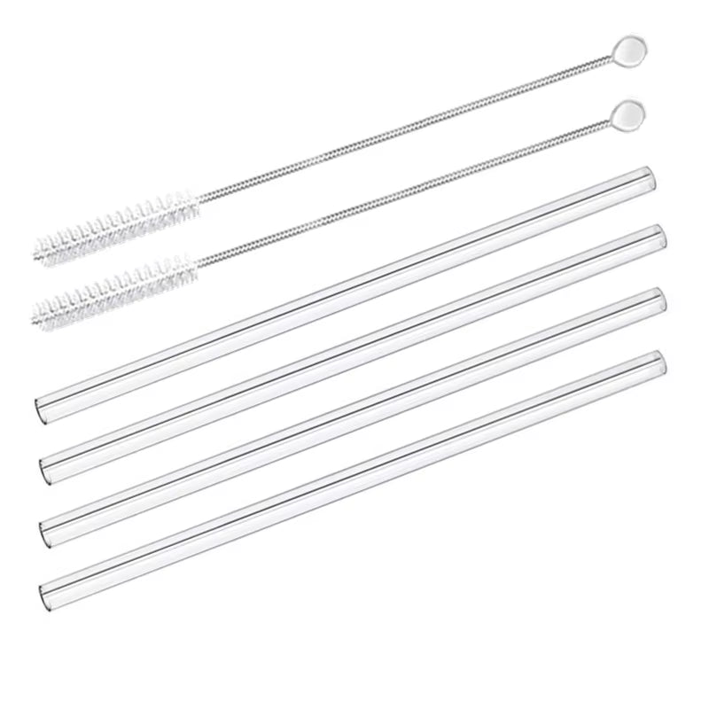 8 Colors Reusable Glass Straws Eco-Friendly Drinking Straws with Brushes Straight Curved Glass Straws for Smoothies Cocktail