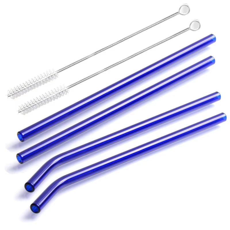 8 Colors Reusable Glass Straws Eco-Friendly Drinking Straws with Brushes Straight Curved Glass Straws for Smoothies Cocktail