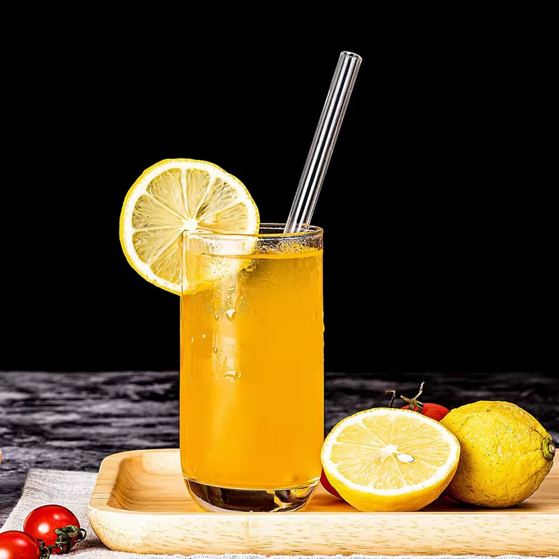 8 Colors Reusable Glass Straws Eco-Friendly Drinking Straws with Brushes Straight Curved Glass Straws for Smoothies Cocktail