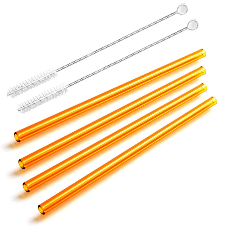 8 Colors Reusable Glass Straws Eco-Friendly Drinking Straws with Brushes Straight Curved Glass Straws for Smoothies Cocktail