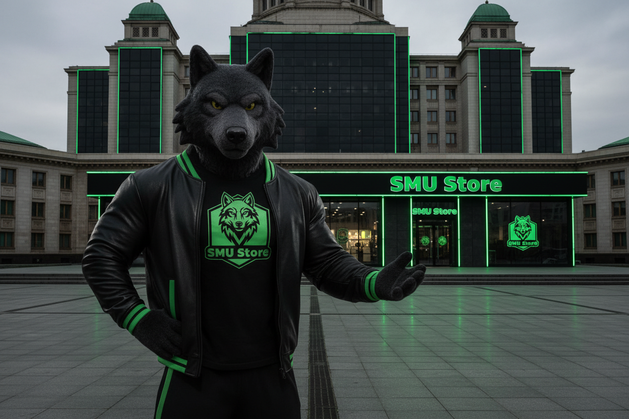 Wolf at SMU Store with NDK Sofia background